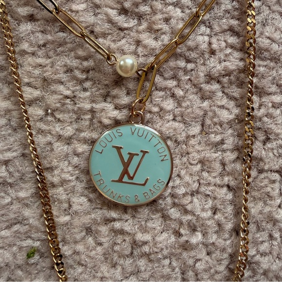 Upcycled Louis Vuitton Gold Layered Necklace with Pendant - Picture 2 of 4